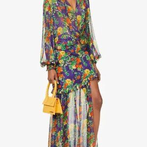 NWT Caroline Constas Adrienne Silk Asymmetrical Skirt in Navy Summer M $595